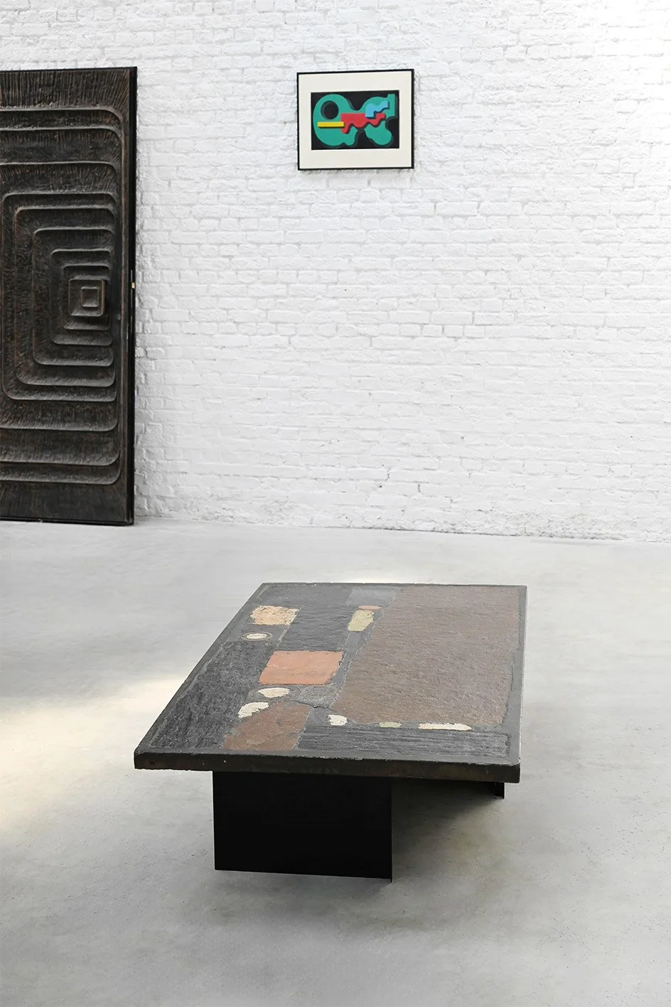 Paul Kingma Slate, Stone, and Brass Inlaid Coffee Table, 1974